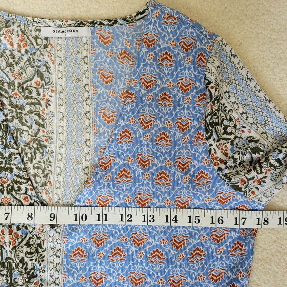 Glamorous Size 8 Blouse Boho Hippie V-Neck Pullover Ruffled Peplum Bell Sleeves - Picture 9 of 15